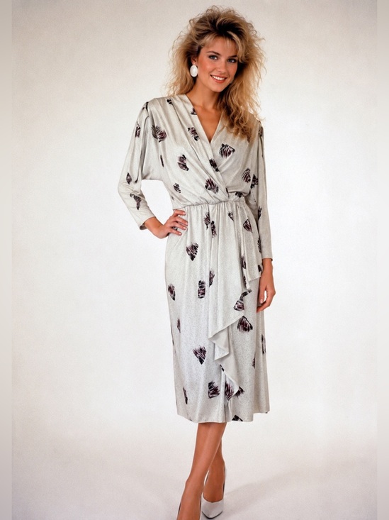 Mrs. Classic Dresses & Skirts - VTG 80s Mrs. Classic Deadstock NWT USA Faux Wrap Midi Dress Sz 12 shoulder pads